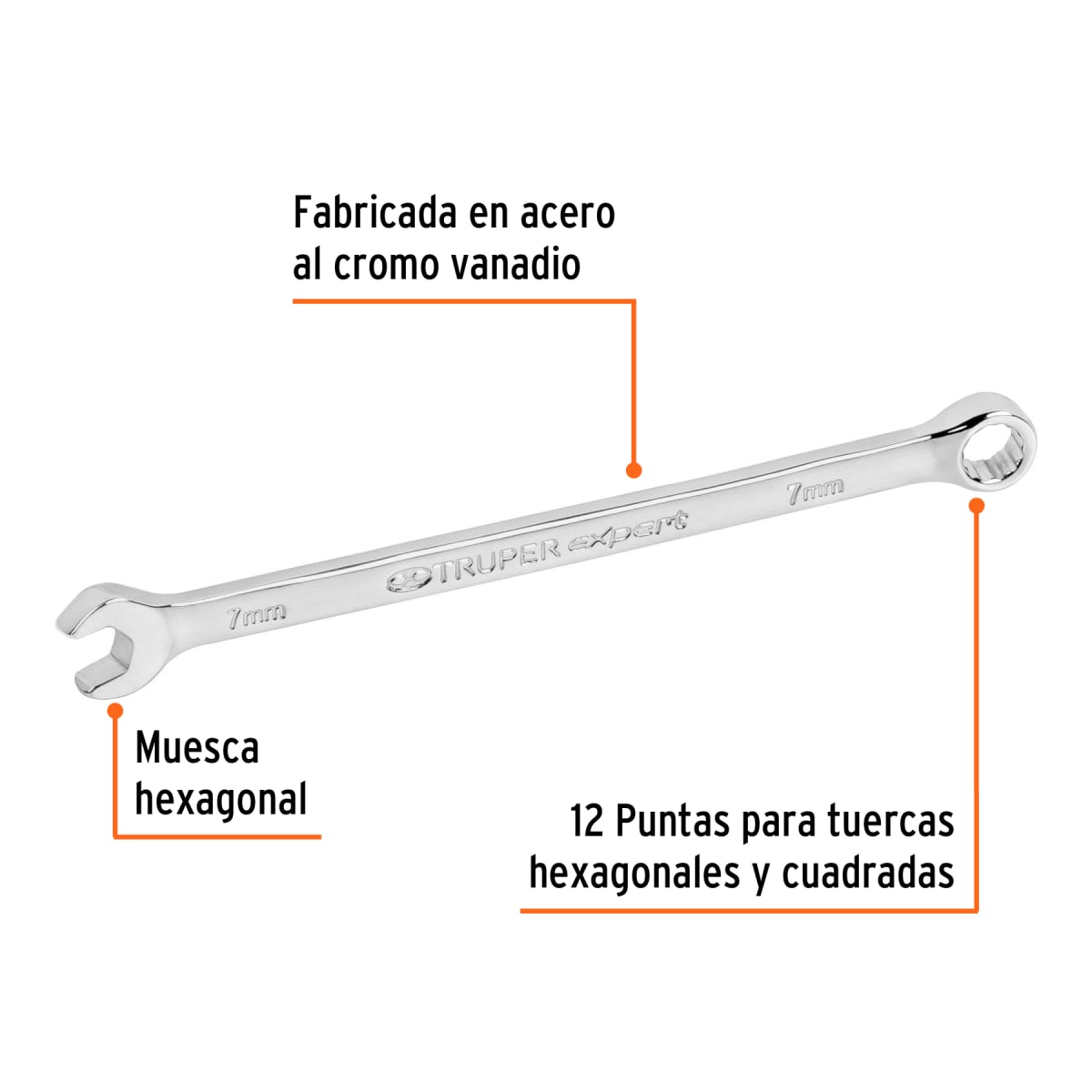 Llave mixta extralarga 7 mm x 135 mm de largo, Expert Truper2