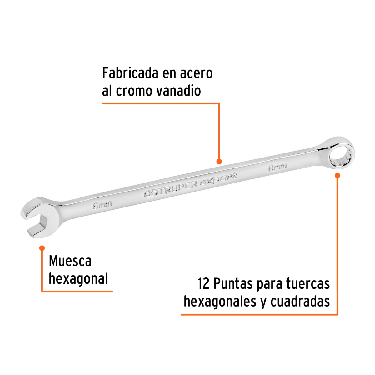Llave mixta extralarga 8 mm x 145 mm de largo, Expert Truper2