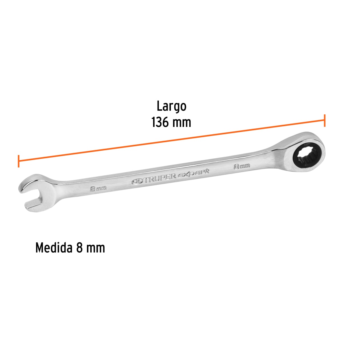 Llave mixta con ratchet 8 mm x 136 mm largo, Expert Truper3