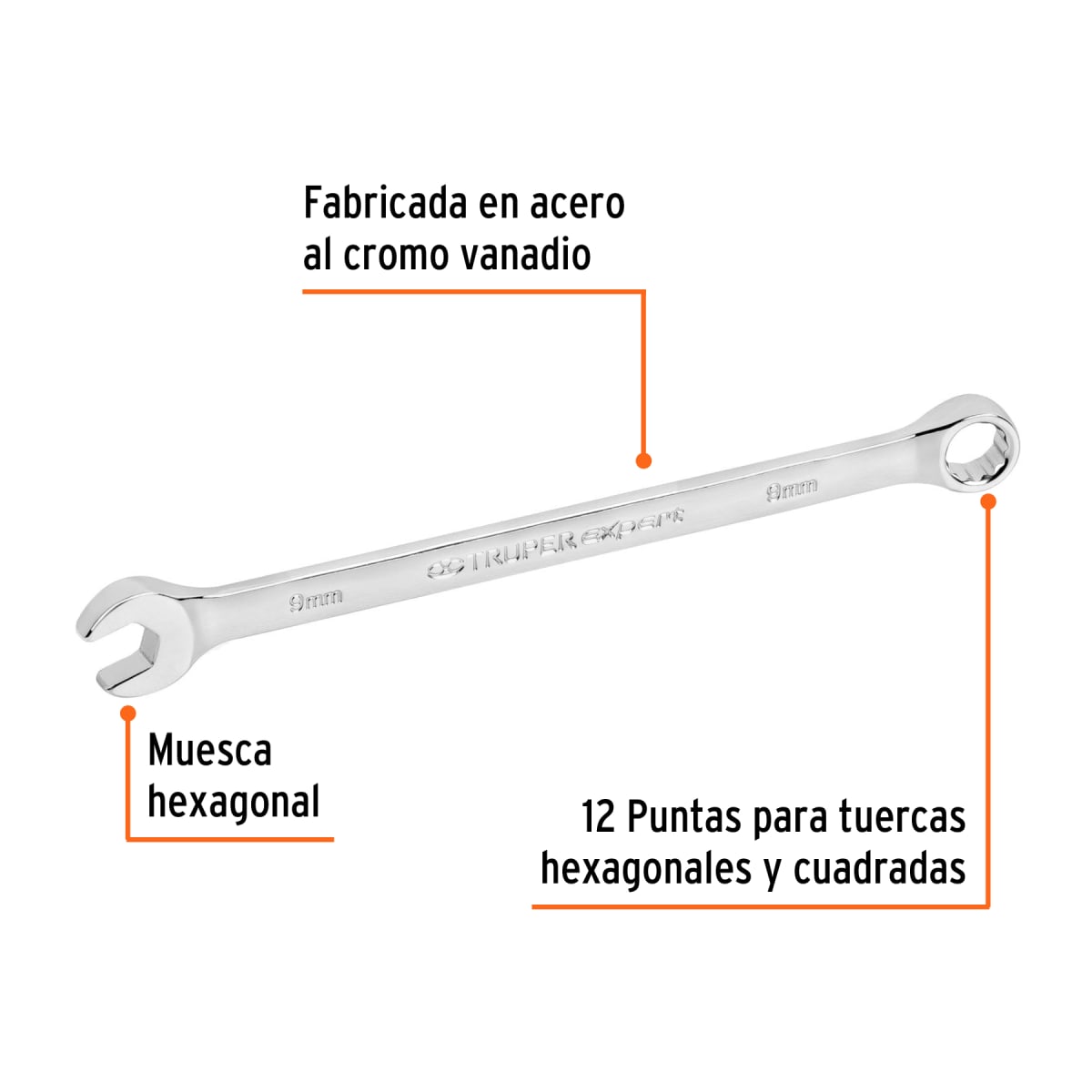 Llave mixta extralarga 9 mm x 157 mm de largo, Expert Truper2