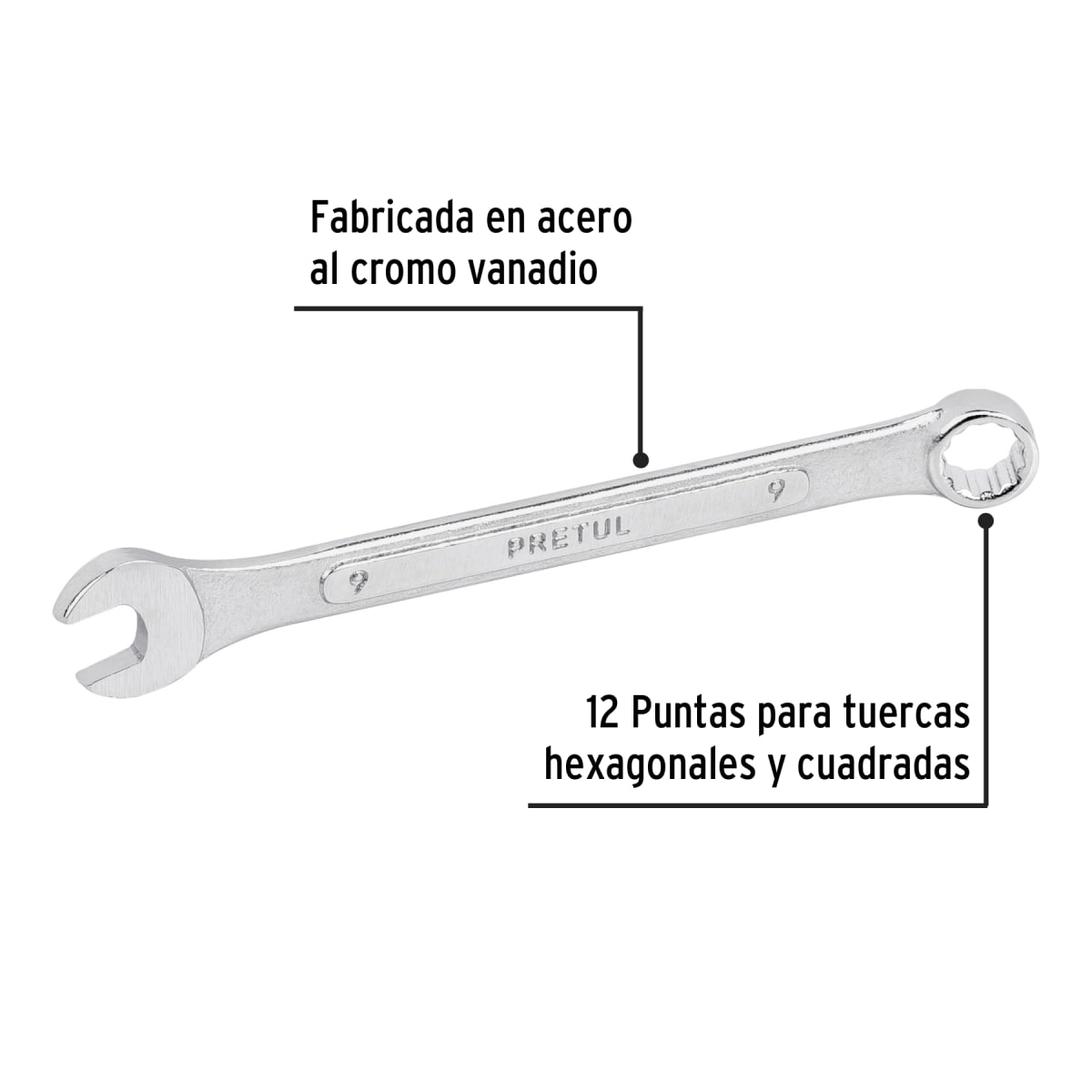Llave mixta 9 mm x 130 mm de largo. pretul2