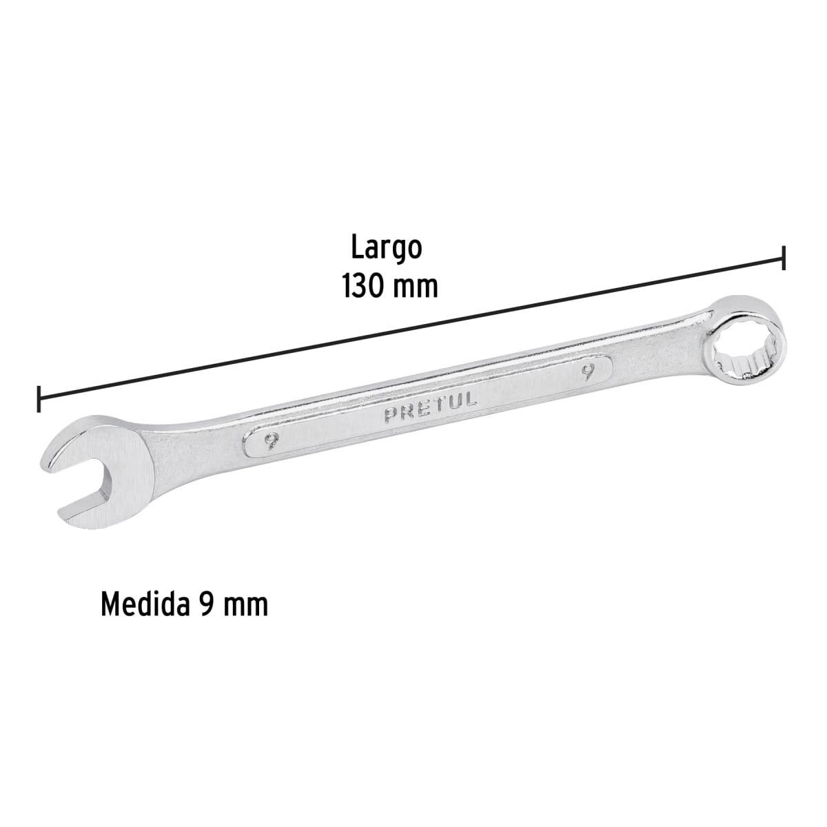 Llave mixta 9 mm x 130 mm de largo. pretul3