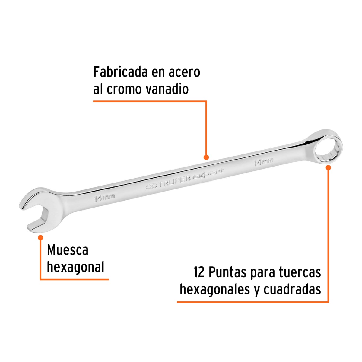 Llave mixta extralarga 14 mm x 220 mm de largo expert Truper2