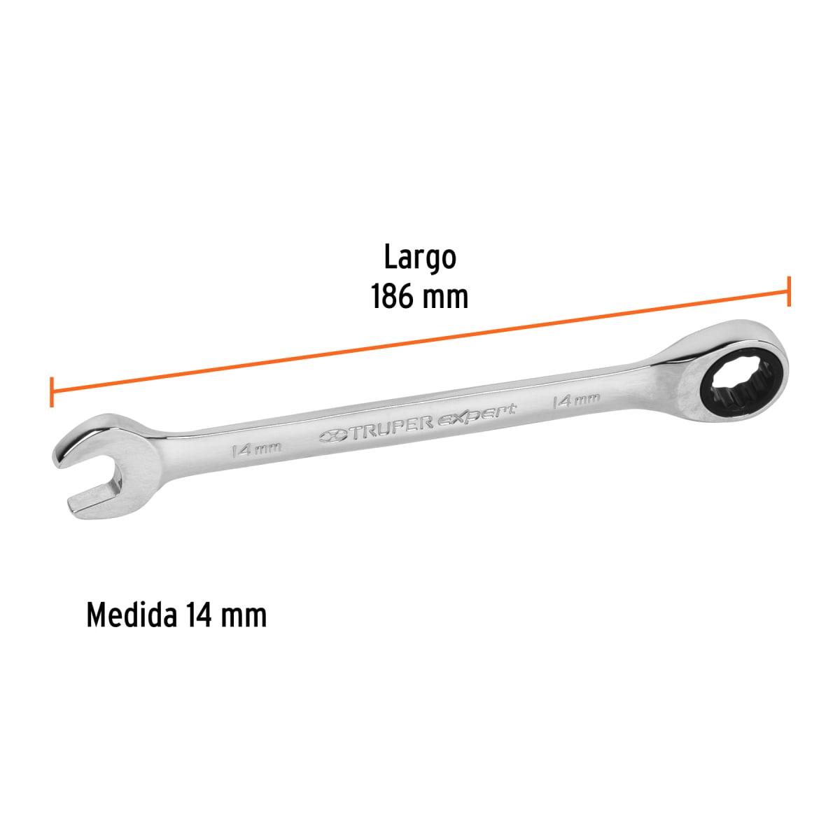 Llave mixta con ratchet 14 mm x 186 mm largo, Expert Truper3