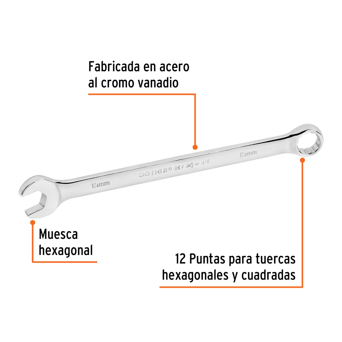 Llave mixta extralarga 15 mm x 230 mm de largo expert Truper2
