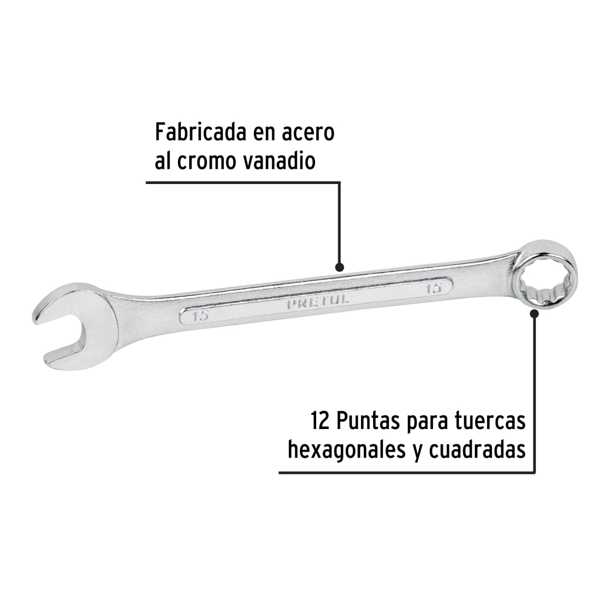 Llave mixta 15 mm x 190 mm de largo. pretul2
