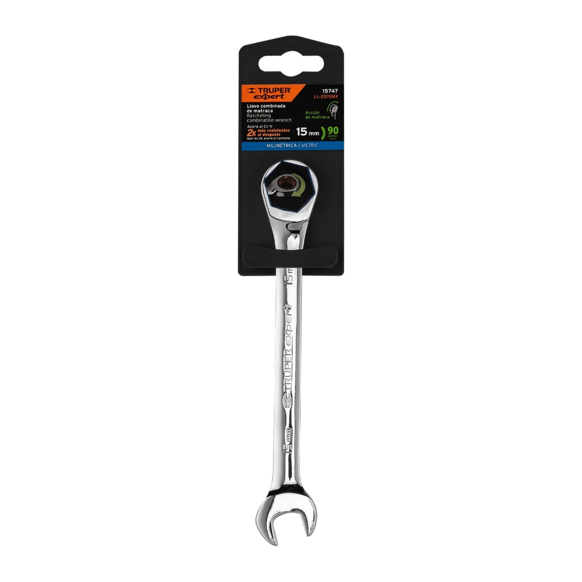 Llave mixta con ratchet 15 mm x 194 mm largo expert Truper4