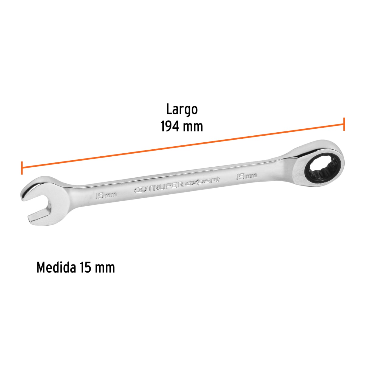Llave mixta con ratchet 15 mm x 194 mm largo expert Truper3