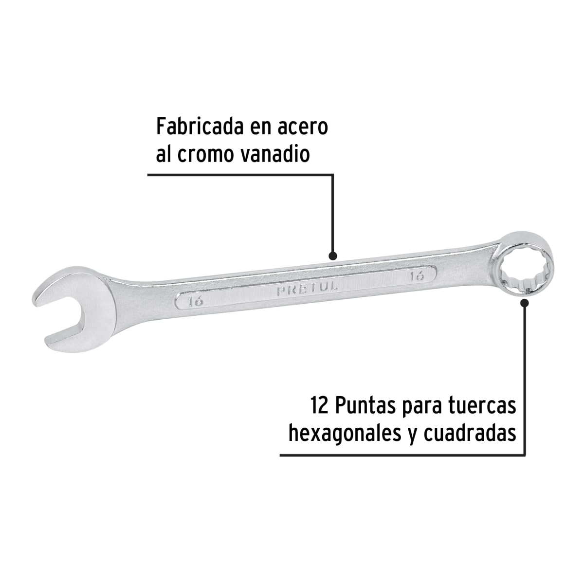 Llave mixta 16 mm x 200 mm de largo. pretul2