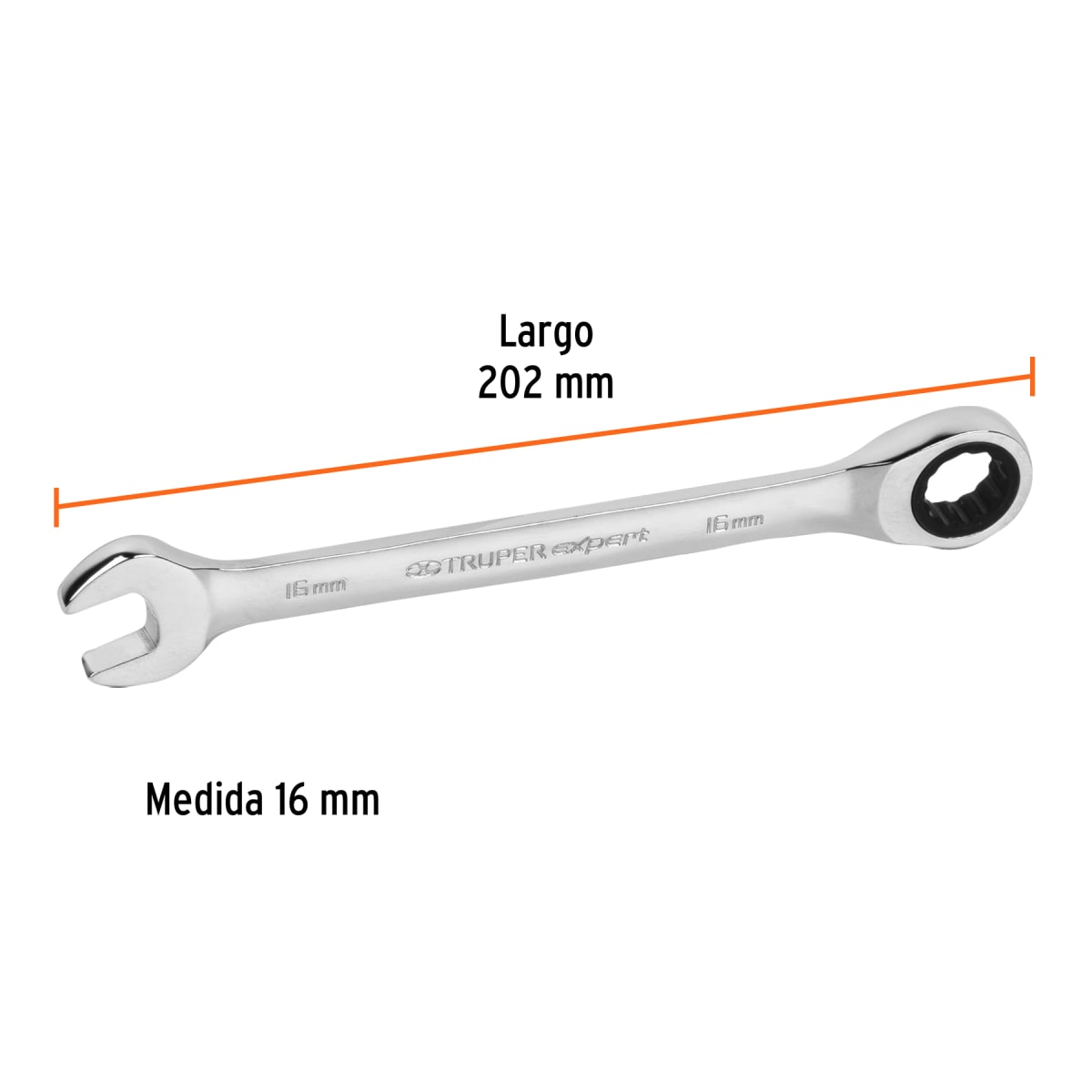 Llave mixta con ratchet 16 mm x 202 mm largo expert  Truper3