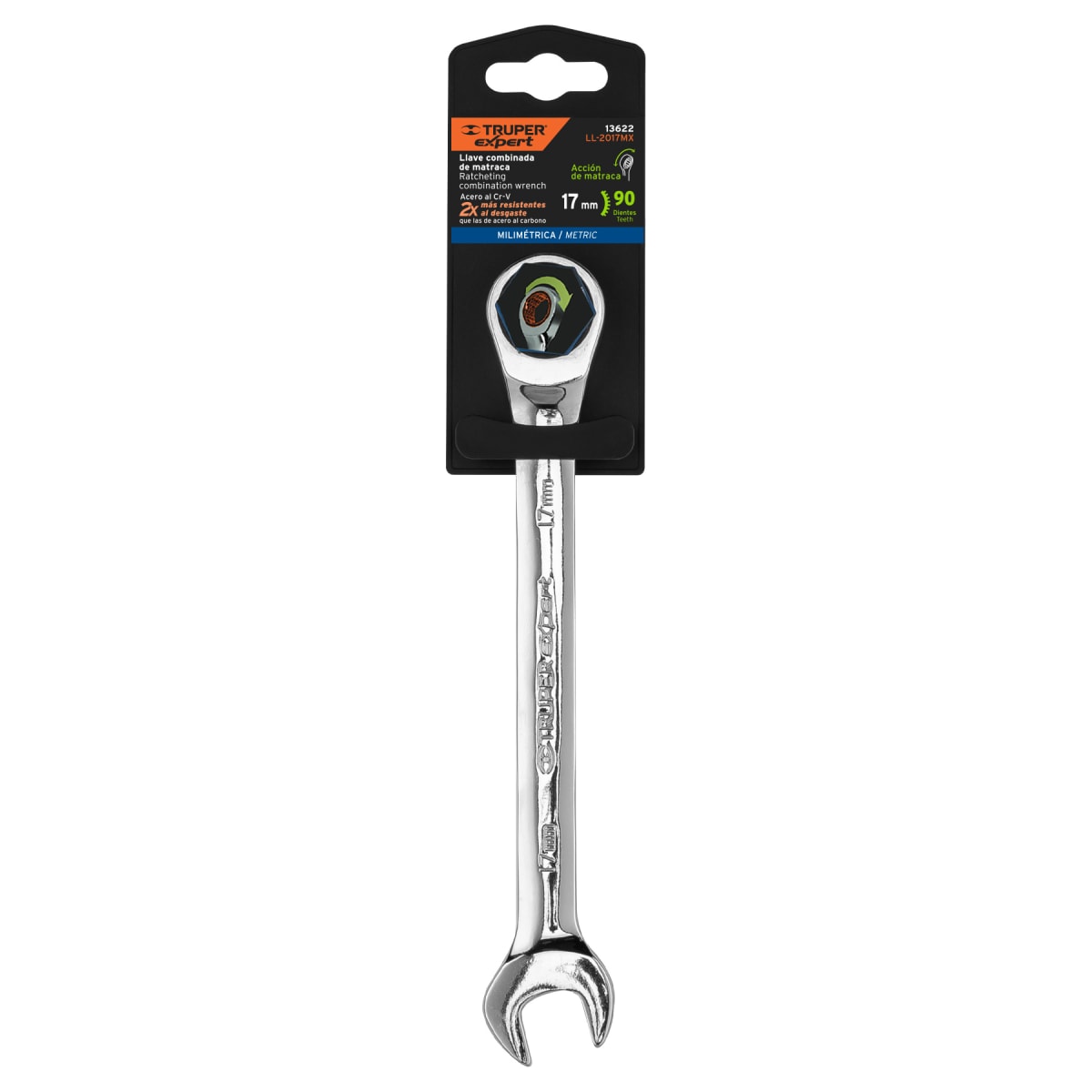 Llave mixta con ratchet 17 mm x 218 mm largo. Truper expert4