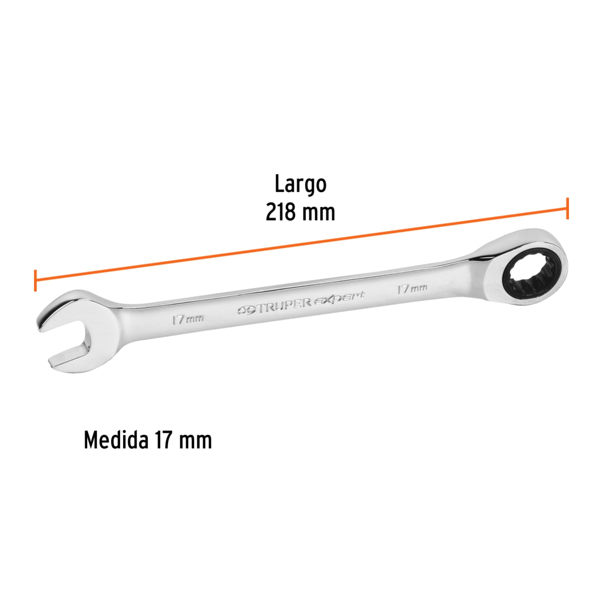 Llave mixta con ratchet 17 mm x 218 mm largo. Truper expert3