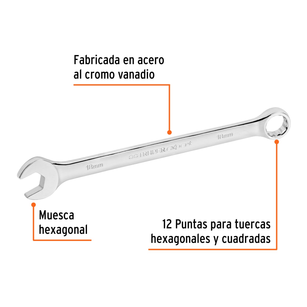 Llave mixta extralarga 18 mm x 269 mm de largo, Expert Truper2