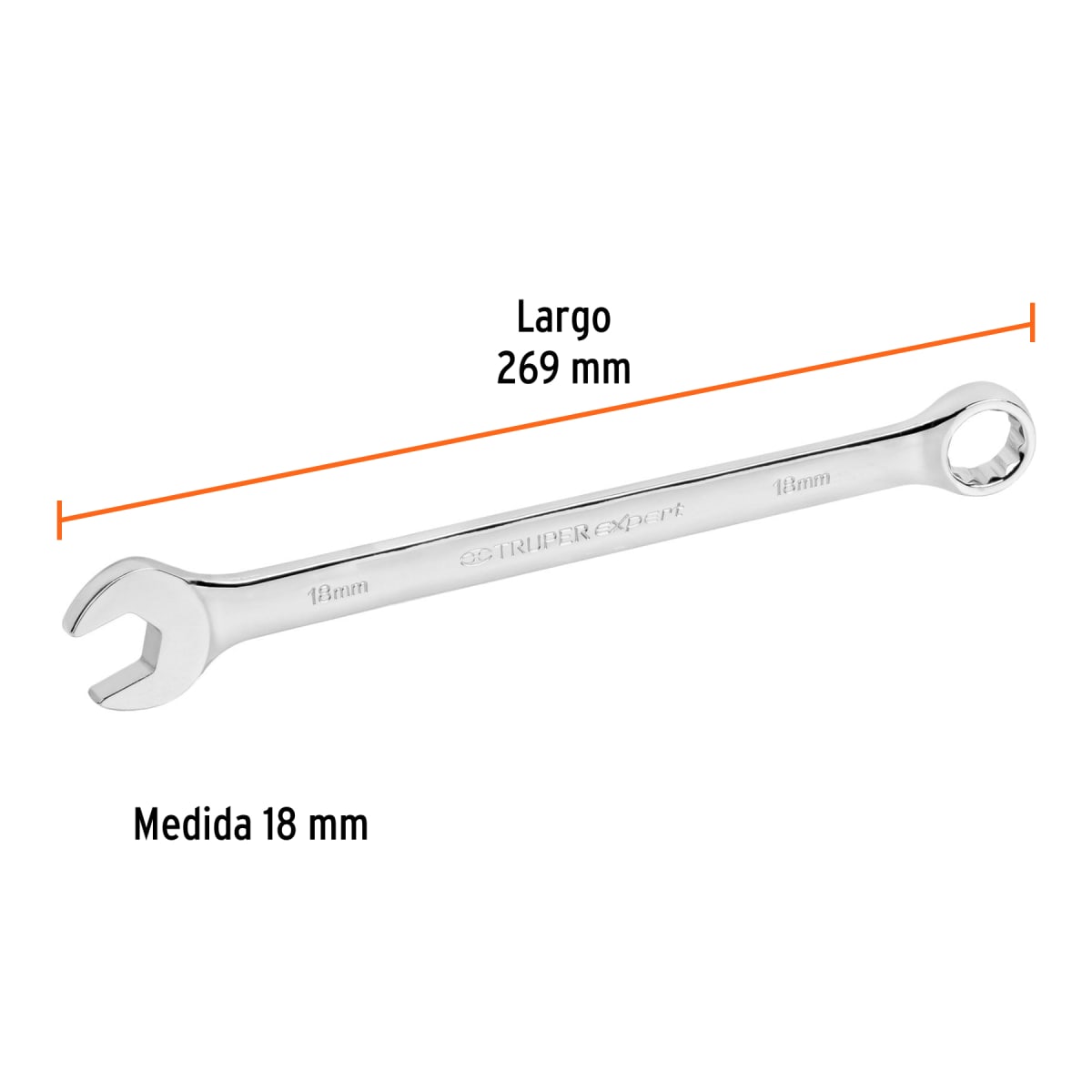 Llave mixta extralarga 18 mm x 269 mm de largo, Expert Truper3