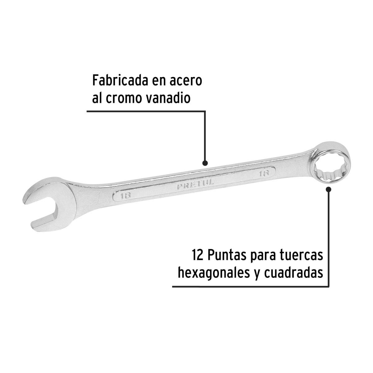 Llave mixta 18 mm x 220 mm de largo. pretul2