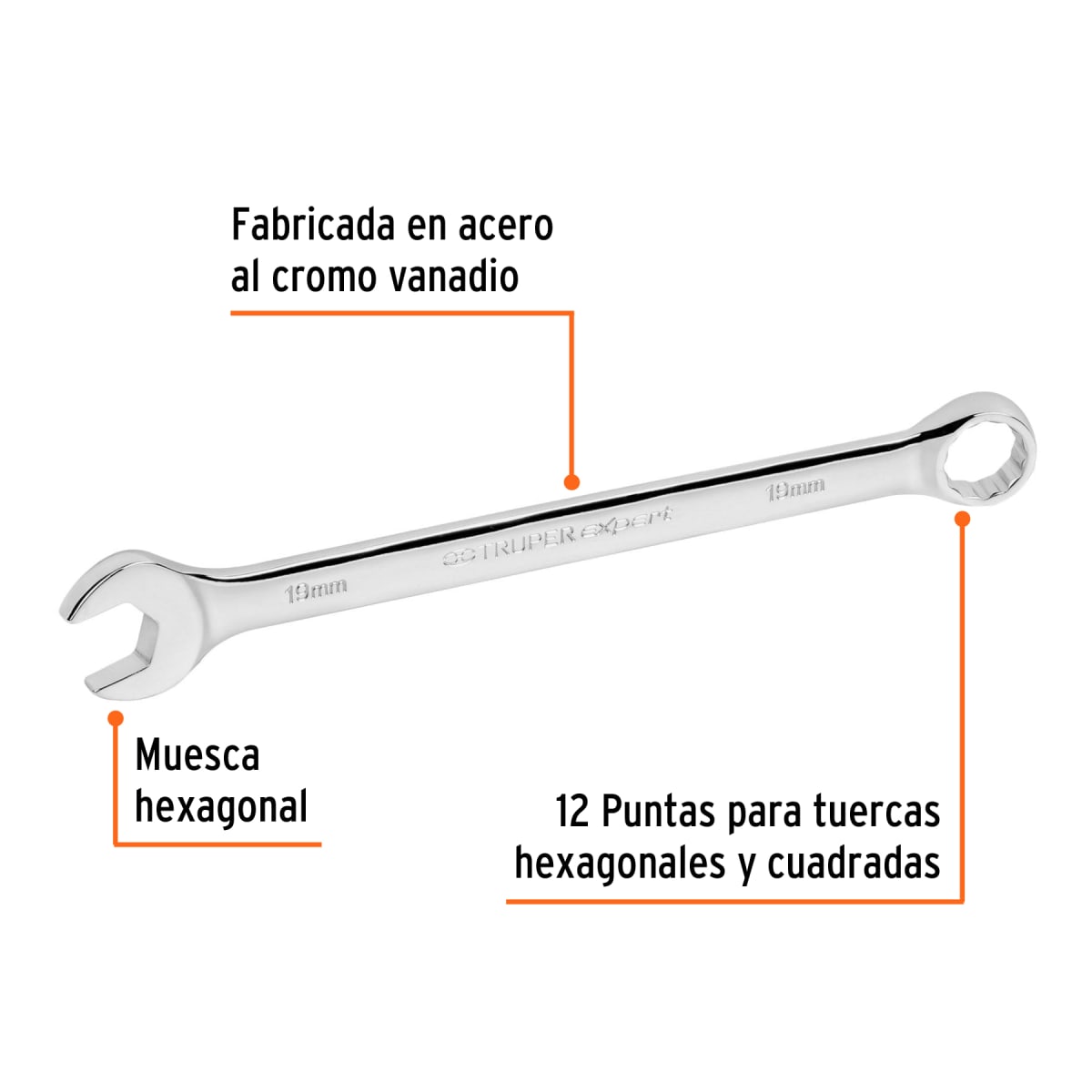 Llave mixta extralarga 19 mm x 278 mm de largo expert Truper2