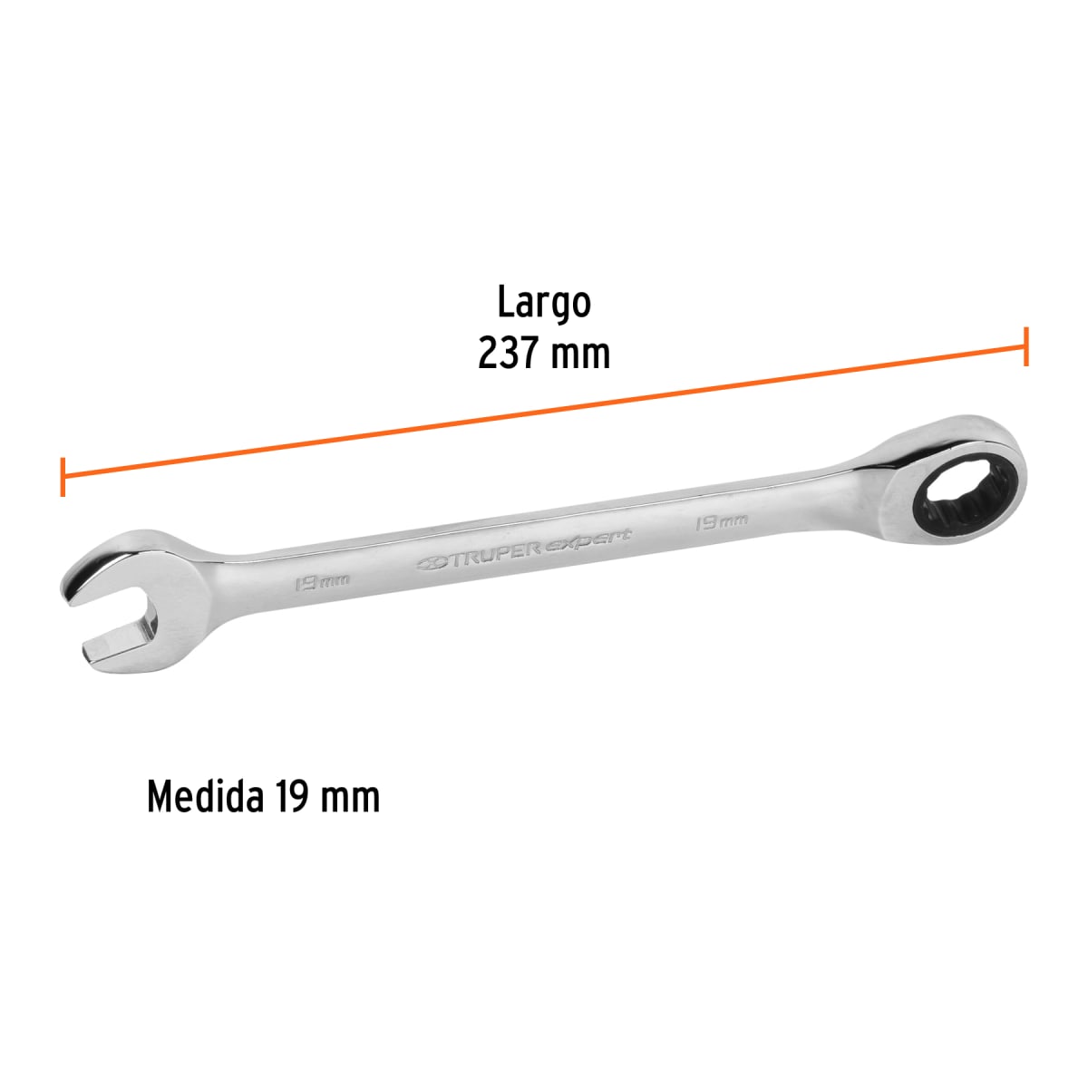 Llave mixta con ratchet 19 mm x 237 mm largo expert Truper4