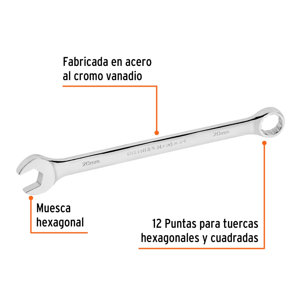 Llave mixta extralarga 20 mm x 287 mm de largo, Expert Truper2