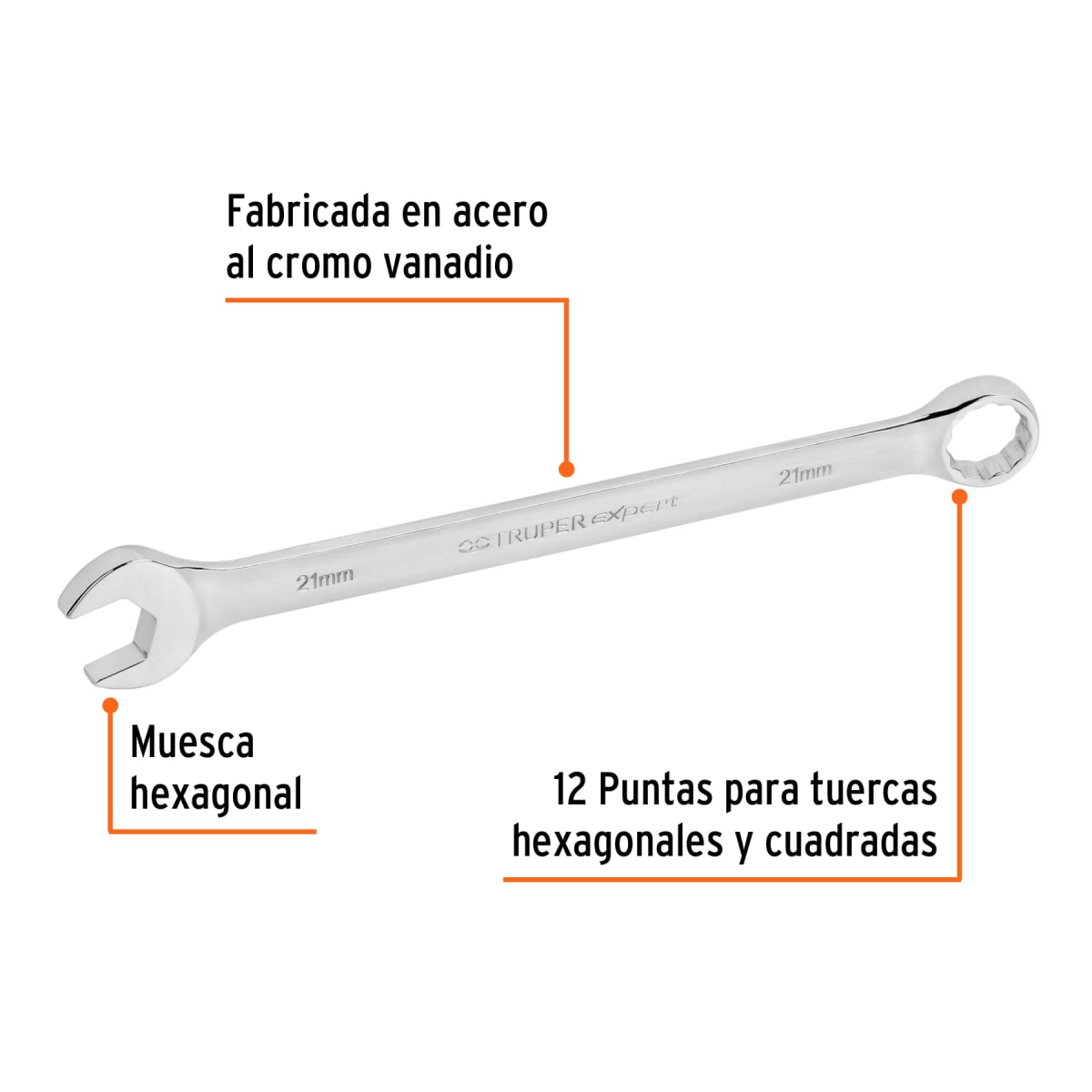 Llave mixta extralarga 21 mm x 298 mm de largo, Expert Truper2