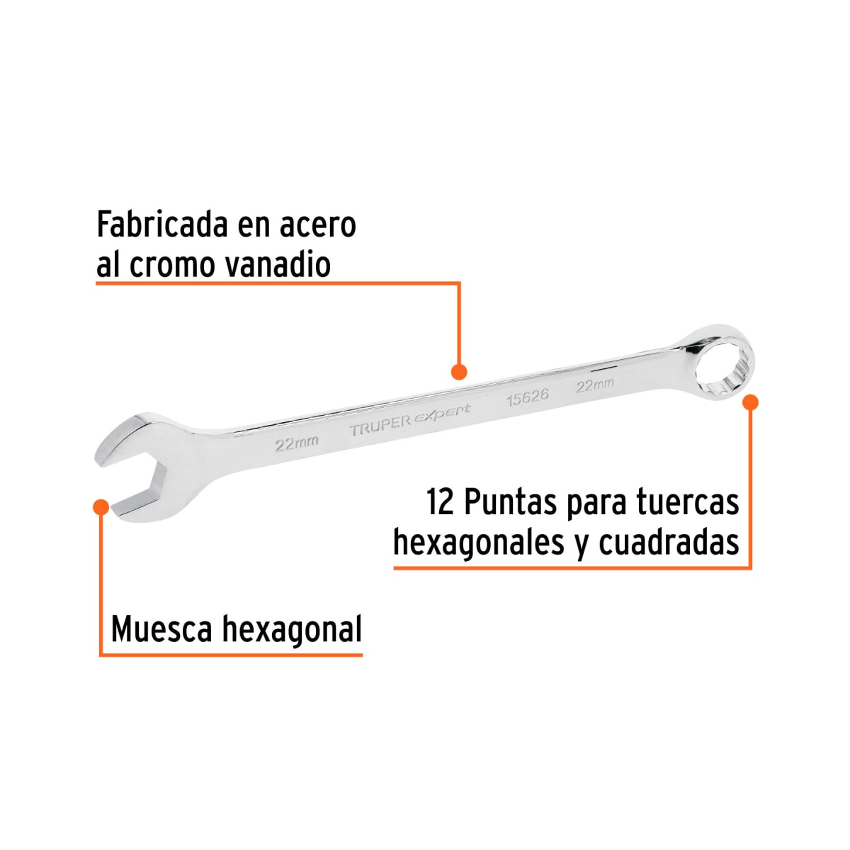 Llave mixta extralarga 22 mm x 316 mm de largo, Expert Truper2