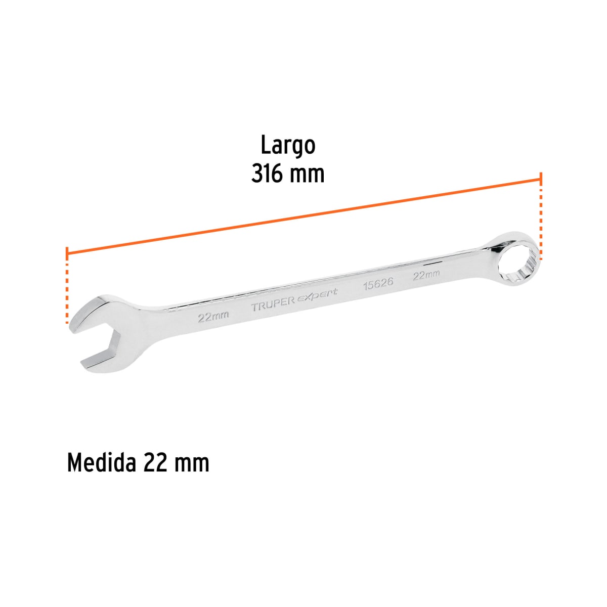 Llave mixta extralarga 22 mm x 316 mm de largo, Expert Truper3