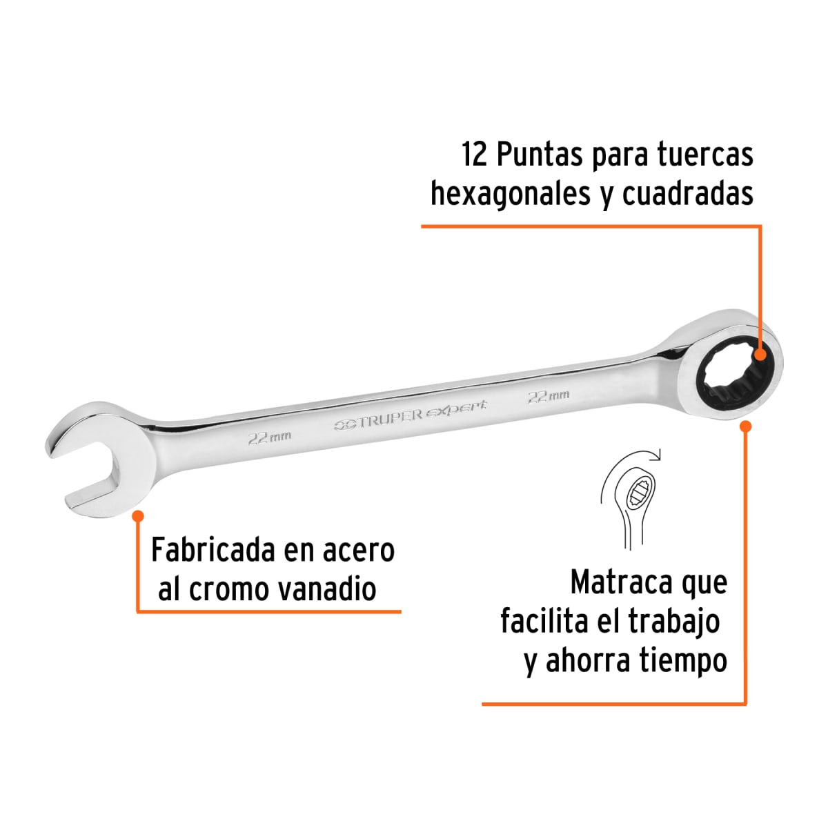 Llave Mixta con Ratchet 22 mm Largo Truper2