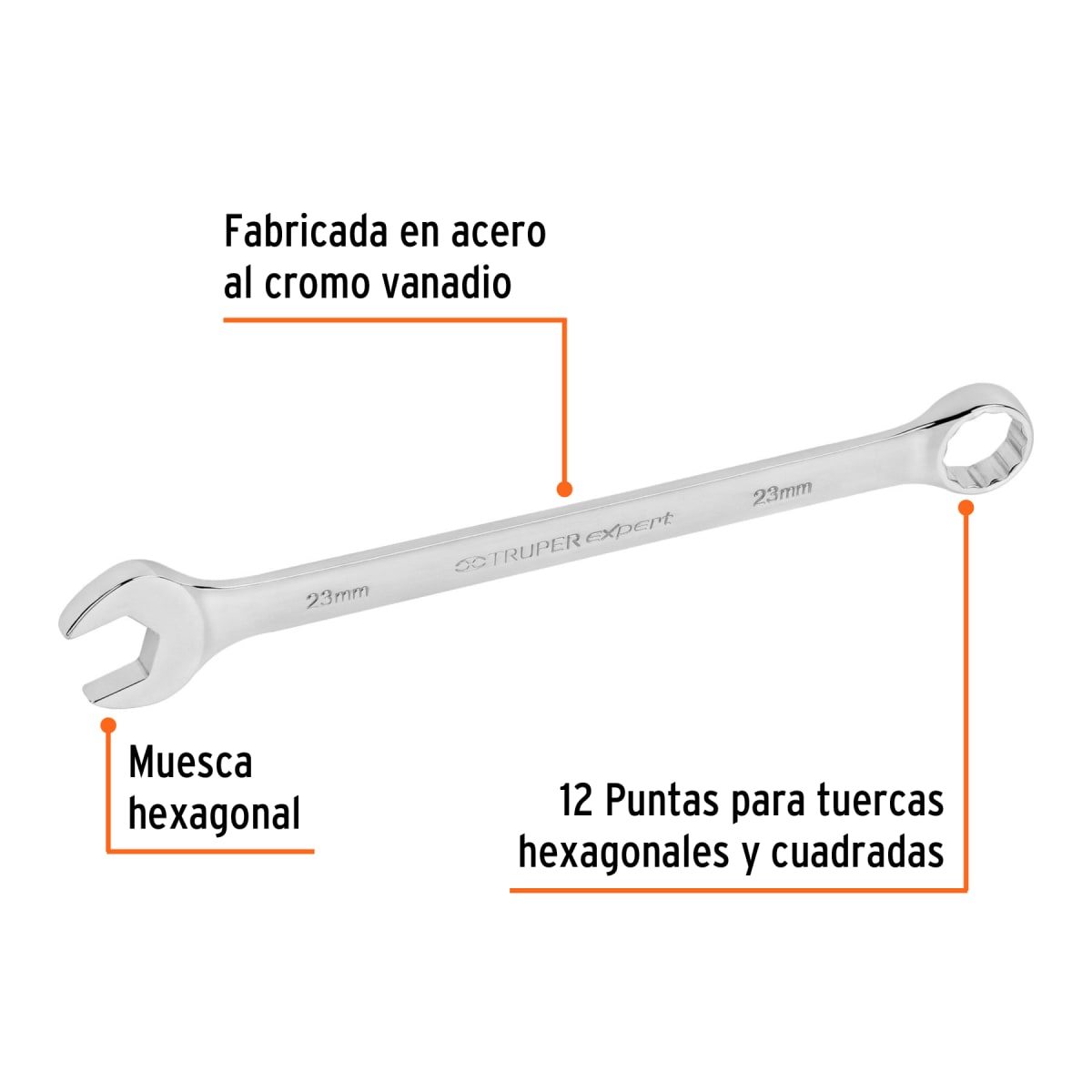 Llave mixta extralarga 23 mm x 316 mm de largo, Expert Truper2