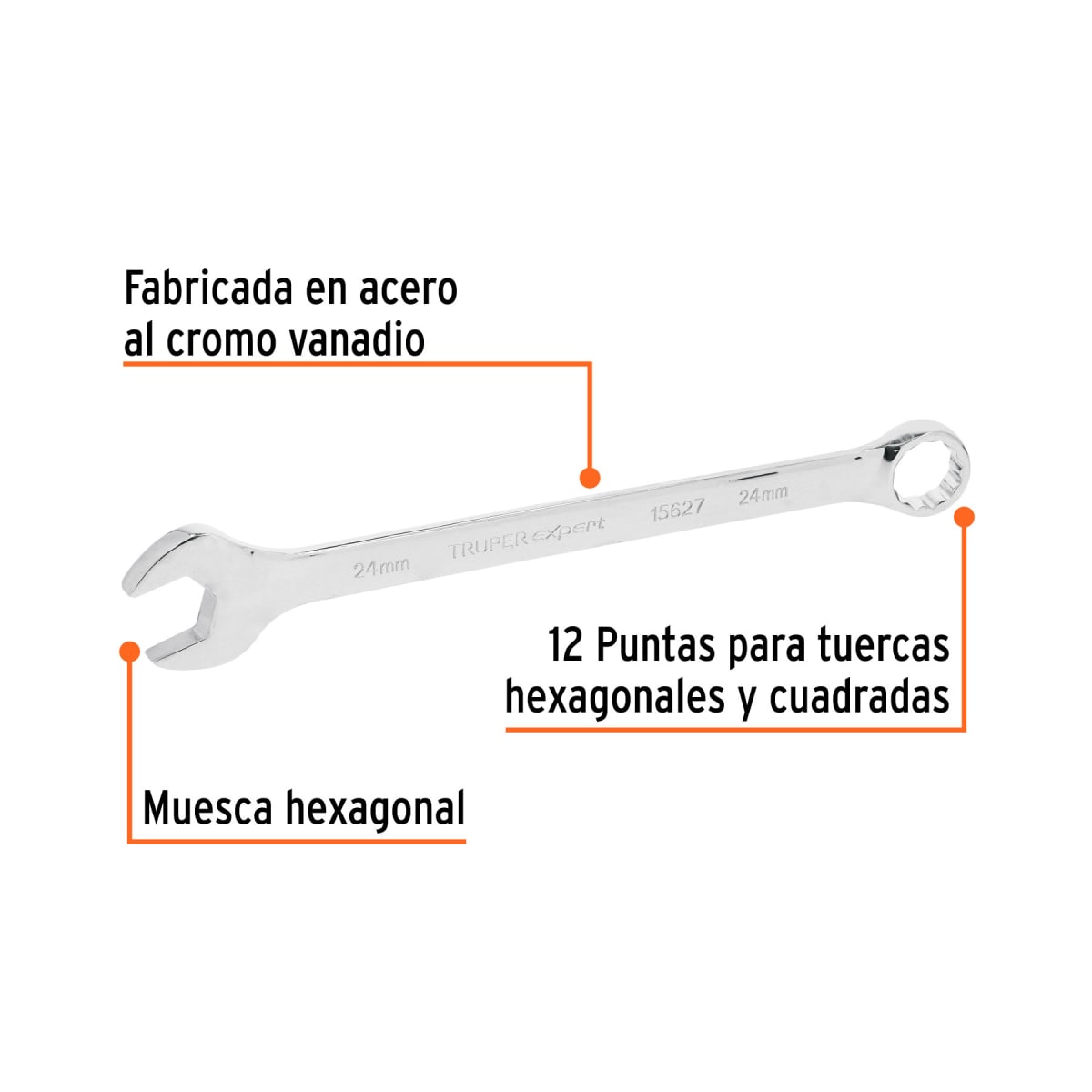 Llave mixta extralarga 24 mm x 336 mm de largo, Expert Truper2