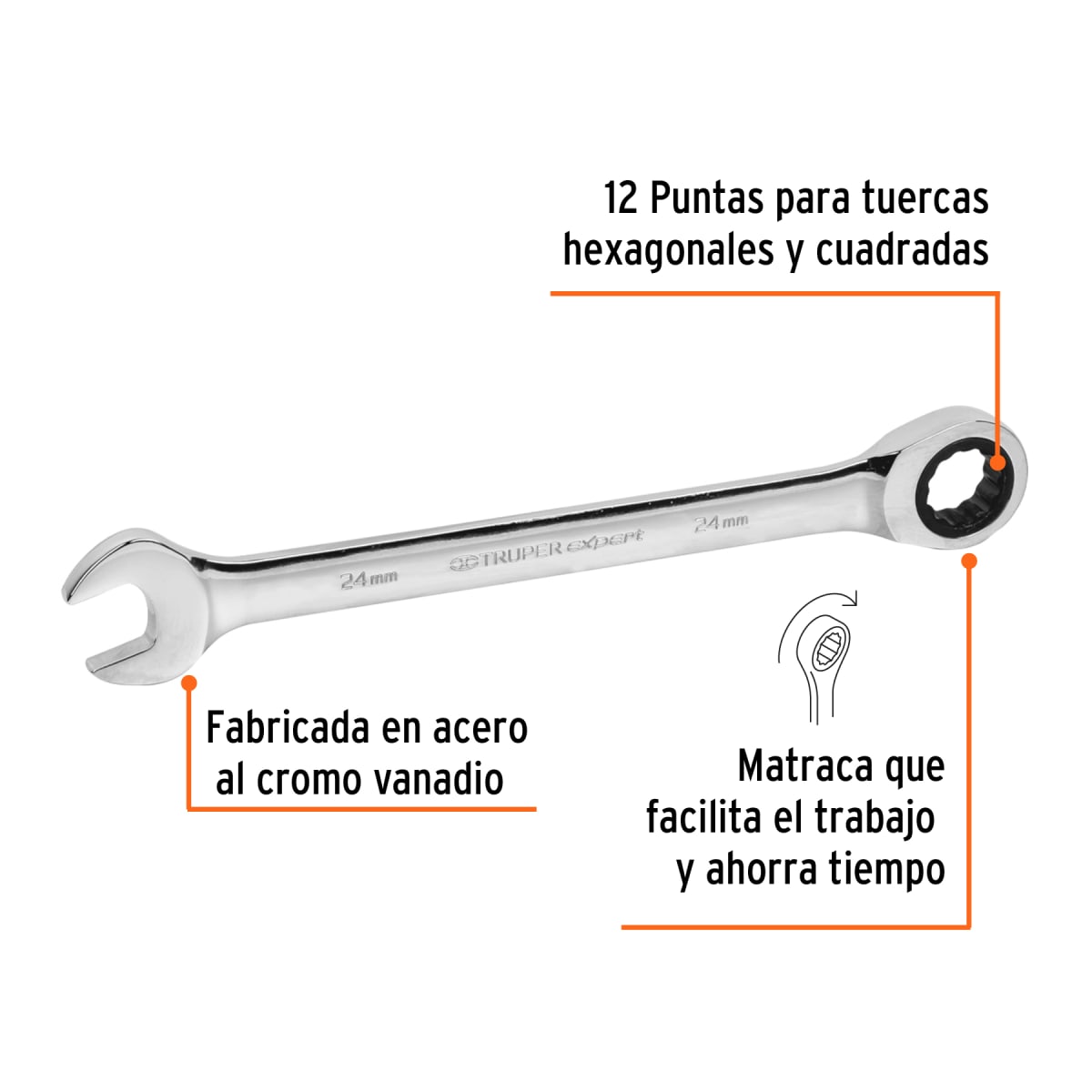 Llave mixta con ratchet 24 mm x 325 mm Truper2