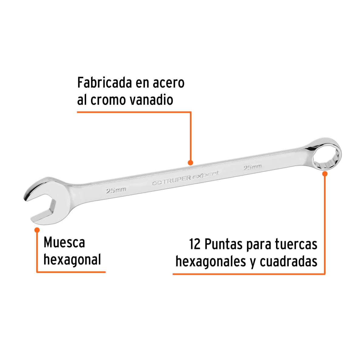 Llave mixta extralarga 25 mm x 355 mm de largo expert Truper2
