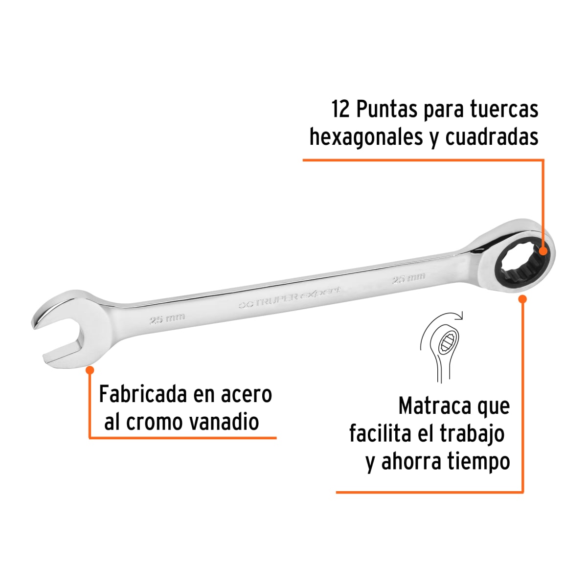 Llave mixta con ratchet 25 mm x 325 mm largo, Expert Truper2