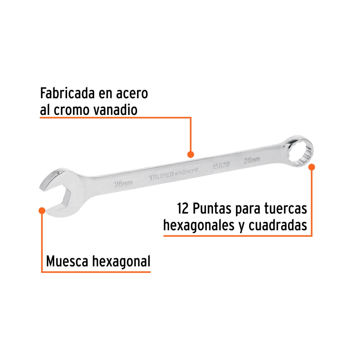 Llave mixta extralarga 26 mm x 370 mm de largo expert Truper2