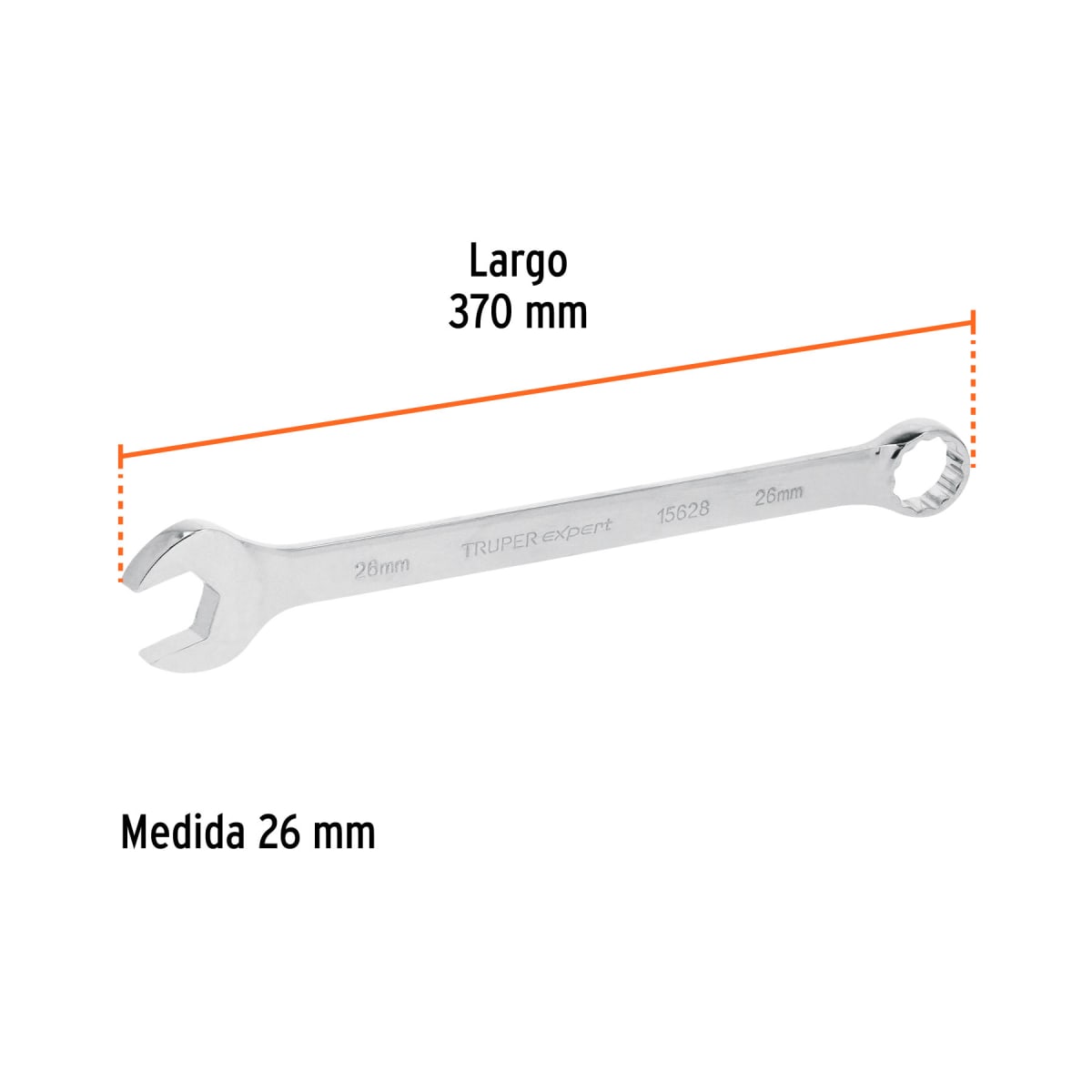 Llave mixta extralarga 26 mm x 370 mm de largo expert Truper3