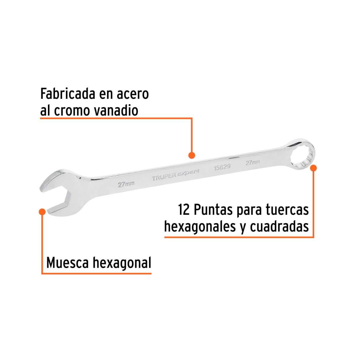 Llave mixta extralarga 27 mm x 385 mm de largo expert Truper 2