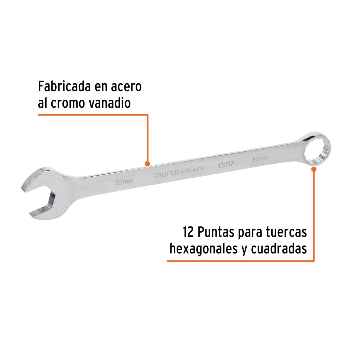 Llave mixta extralarga 32 mm x 425 mm de largo, Expert Truper2