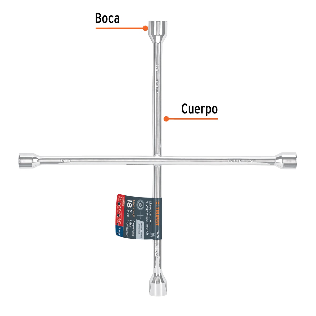 Llave de cruz 18'' pulida y cromada Truper2