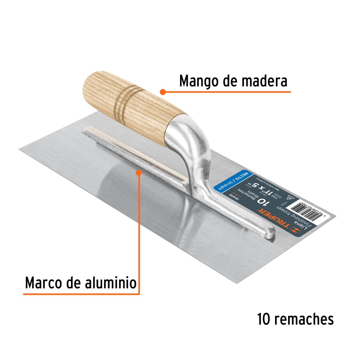 Plancha de empastar lisa mango madera con 10 remaches Truper2