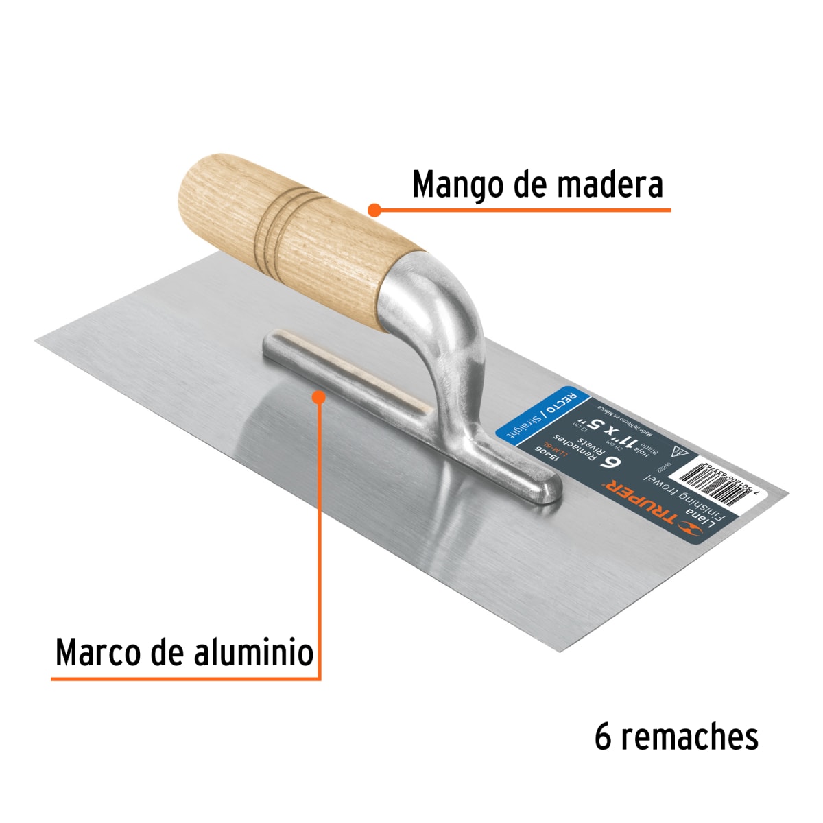 Plancha de empastar lisa mango madera con 6 remaches Truper2