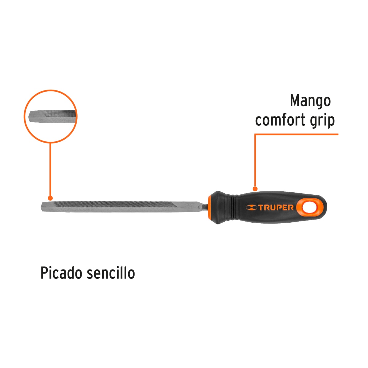 Lima triángulo pesado 6'' con mango doble inyección. truper2