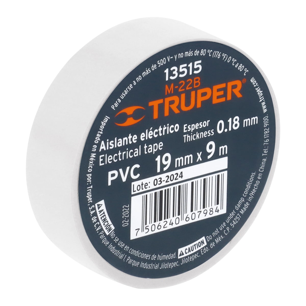 Cinta aislante de 9 m x 19 mm, blanca, Truper2