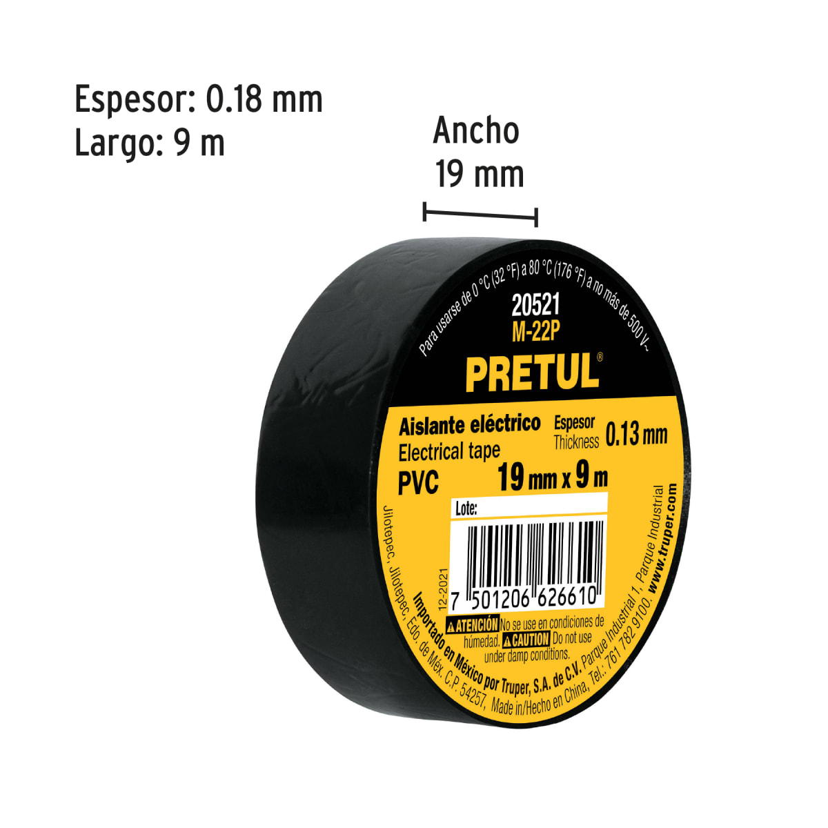 Cinta aislante de 9 m x 19 mm, negra, Pretul3