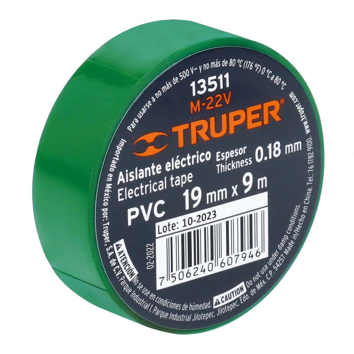 Cinta aislante de 9 m x 19 mm, verde, Truper2