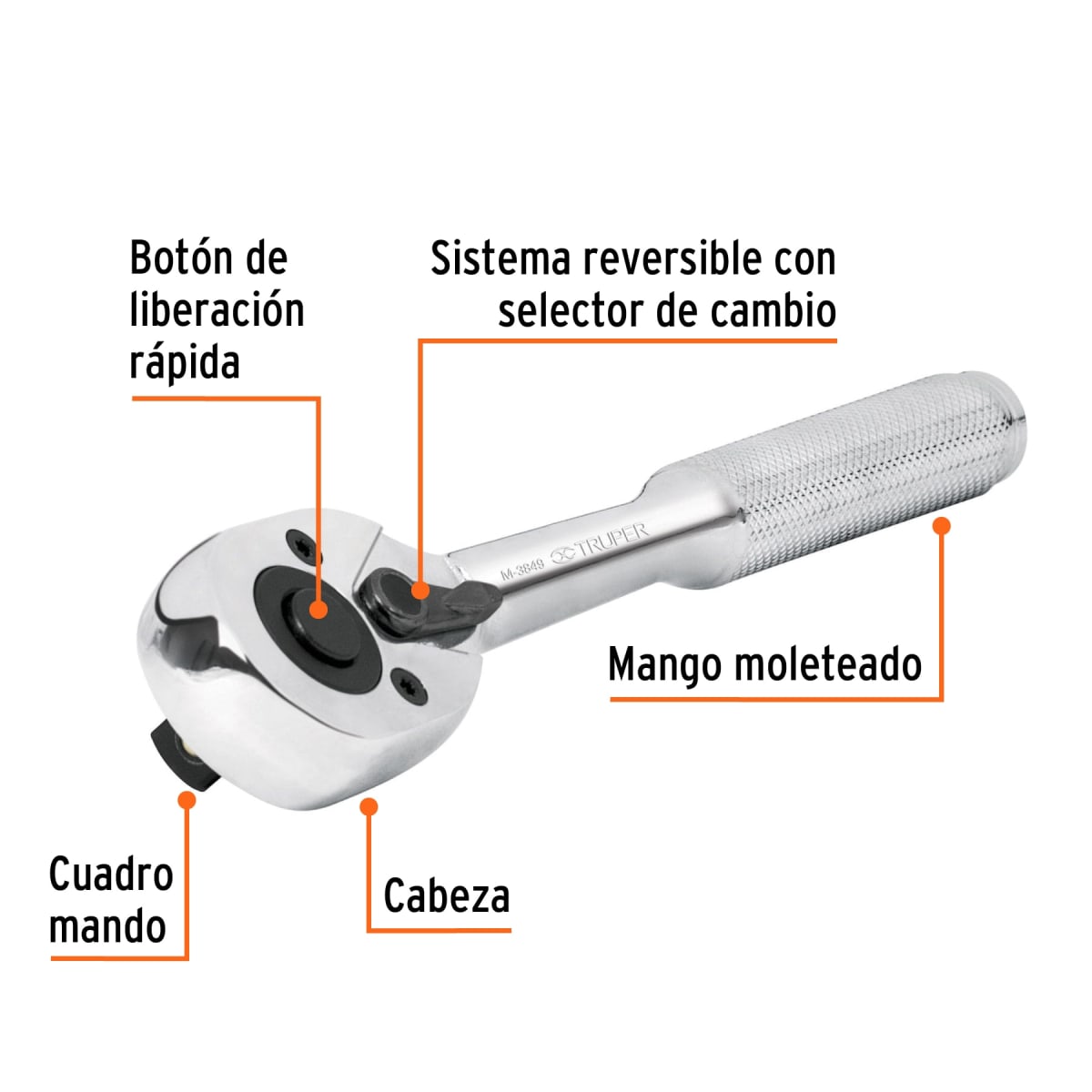 Ratchet encastre 3/8'' cabeza de pera de liberación rápida Truper2