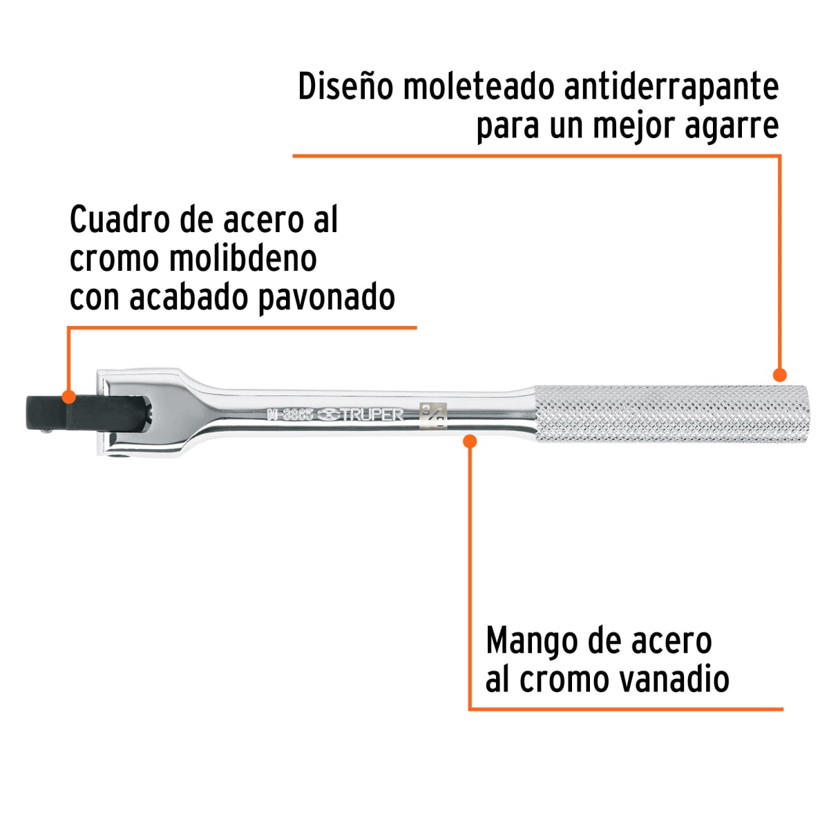 Mango articulado de 7 1/2'' x 13 mm para dados cuadro 3/82