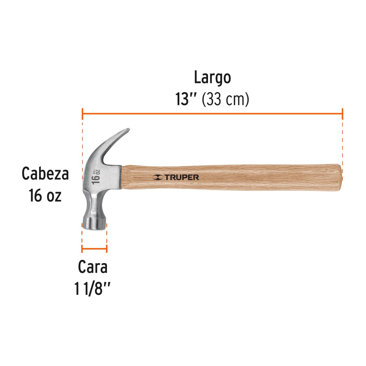 Martillo pulido 16 oz uña curva, mango madera3