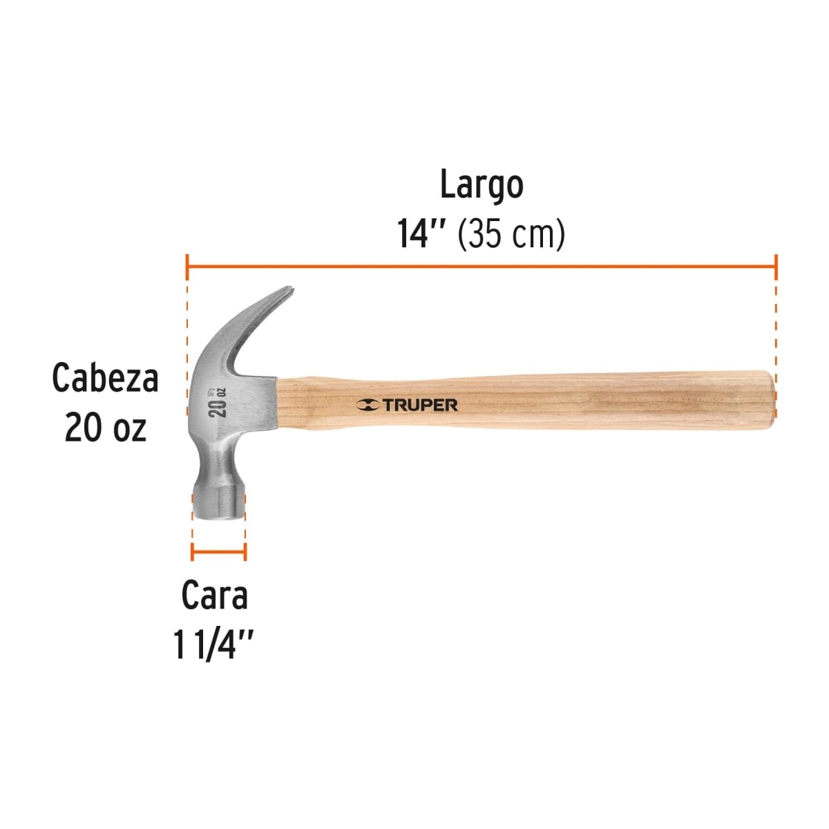 Martillo pulido 20 oz uña curva, mango madera, Truper3