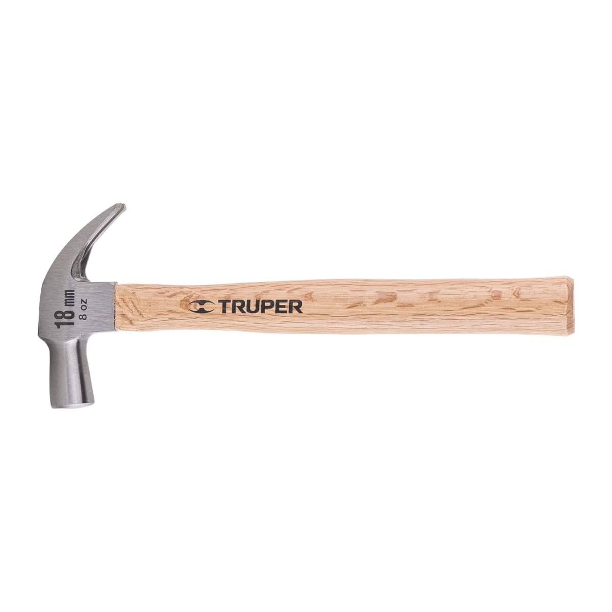 Martillo cabeza cónica 18 mm uña curva. mango madera. truper1