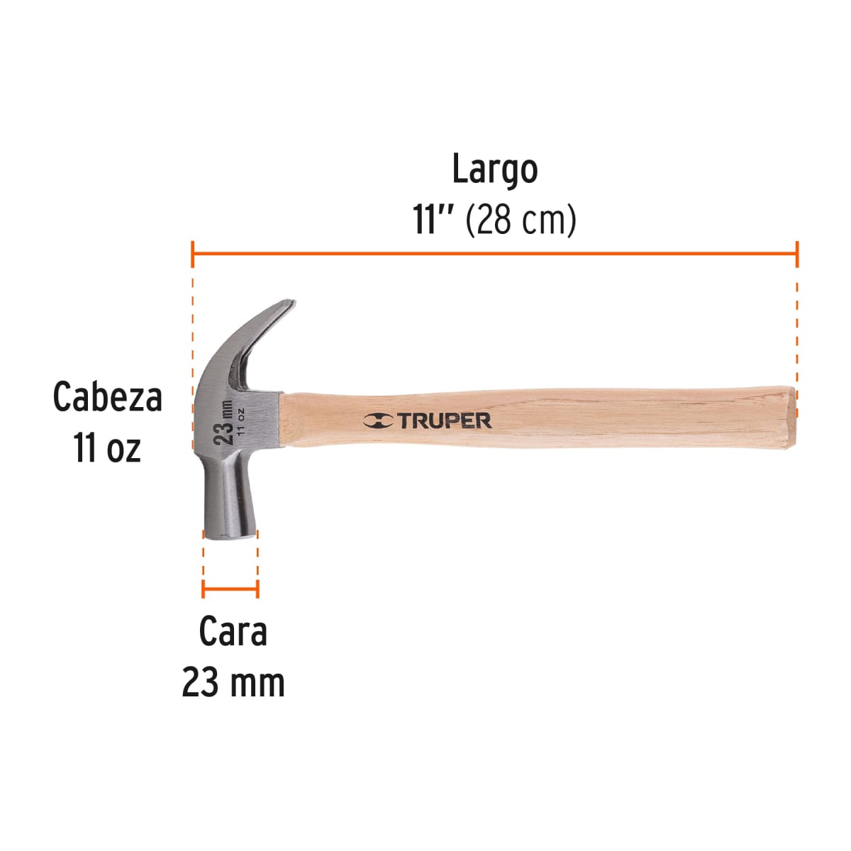 Martillo cabeza cónica 23 mm uña curva mango madera Truper3