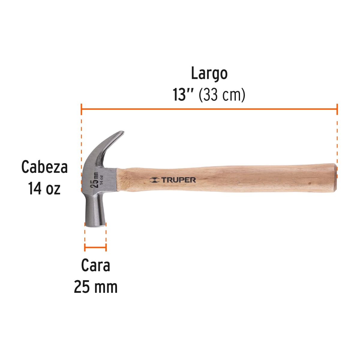 Martillo cabeza cónica 25 mm uña curva. mango madera. truper3