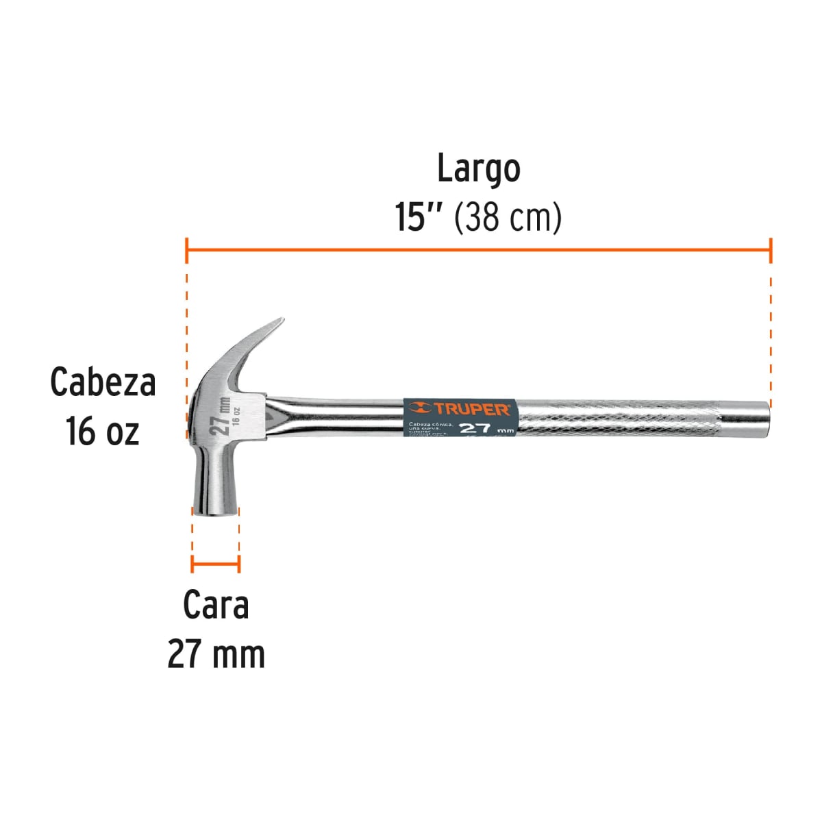 Martillo cabeza cónica 27 mm uña curva mango tubular Truper3